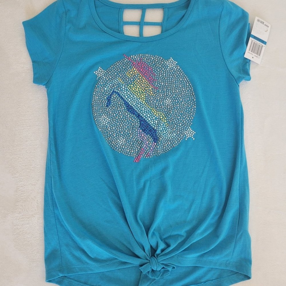 Beautees tee unicornio Rhinestone Blue Size XL